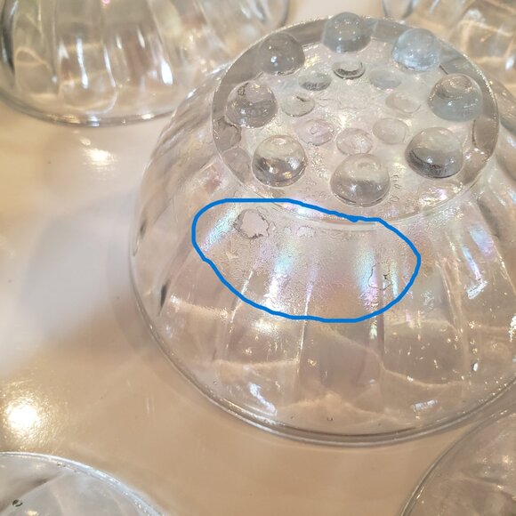 Vintage Iridescent Bubble-Foot Glass Bowls Set of 5 (4.25”) Clear Rainbow Finish - Picture 11 of 16